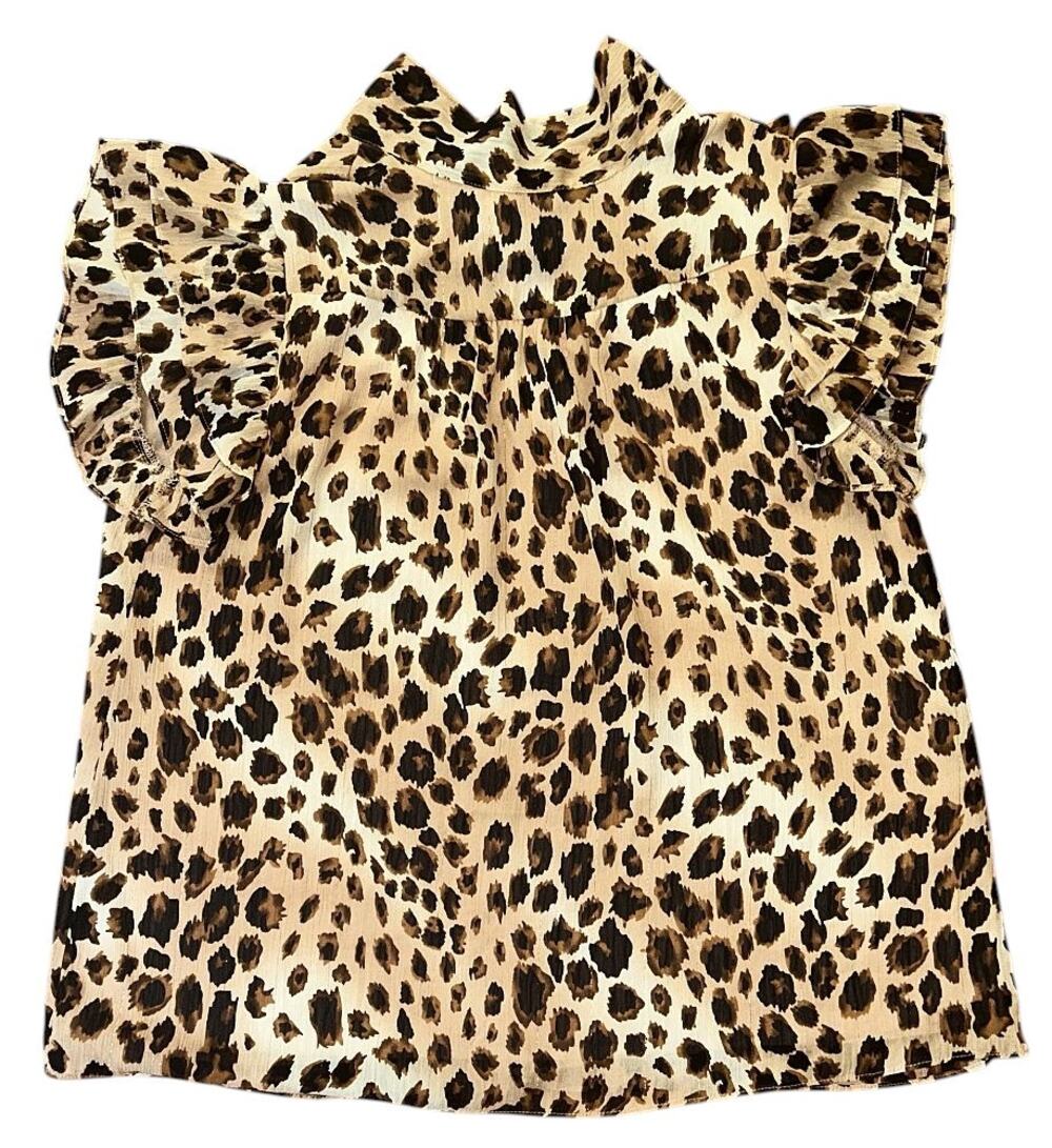 NWT Sugar Lips Ruffle Tie-Neck Leopard Print Top Medium